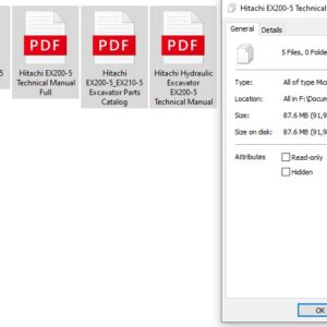 Hitachi EX200-5 Excavator Full Set Of Manuals
