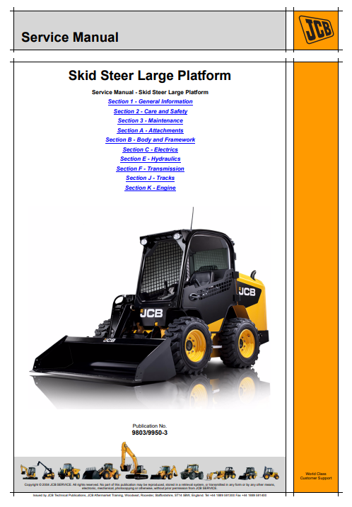 JCB skid steer 225 225T, 260, 260T, 280, 300, 300T, 320T, 330 Service Repair Manual