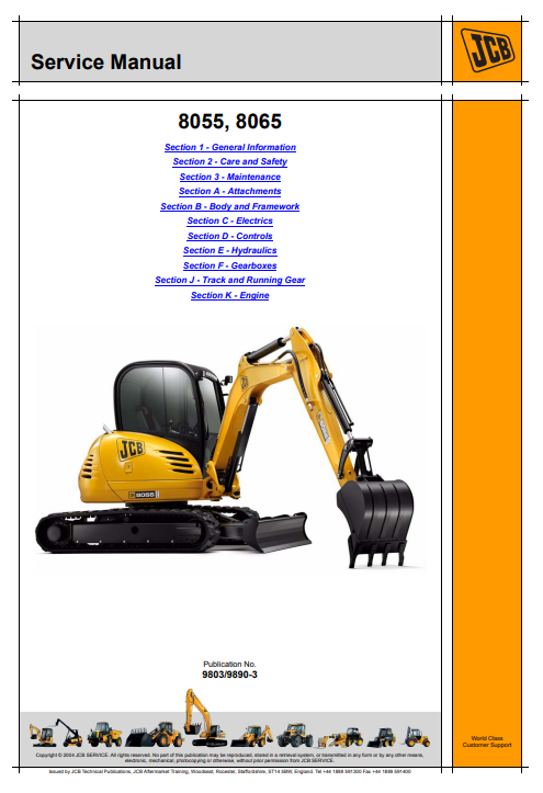 JCB 8055 , 8065 Midi Excavator Service Repair Manual