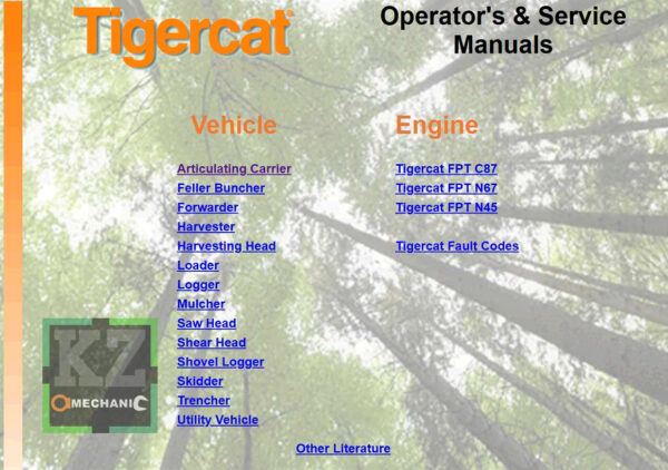 Detailed TIGERCAT Service Repair Manual outlining procedures for repairs and maintenance of TIGERCAT equipment