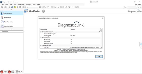 Detroit Diesel Diagnostic Link software download section, providing access to updates and troubleshooting tools