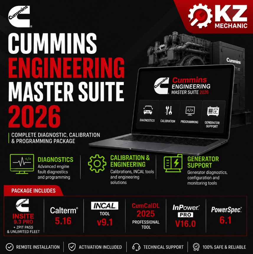 Cummins Engineering Master Suite 2026 | Complete Diagnostic & Calibration Package 1 Cummins INSITE 9.3 Pro Diagnostic Software with Unlimited Fleet and ZPIT Password Removal