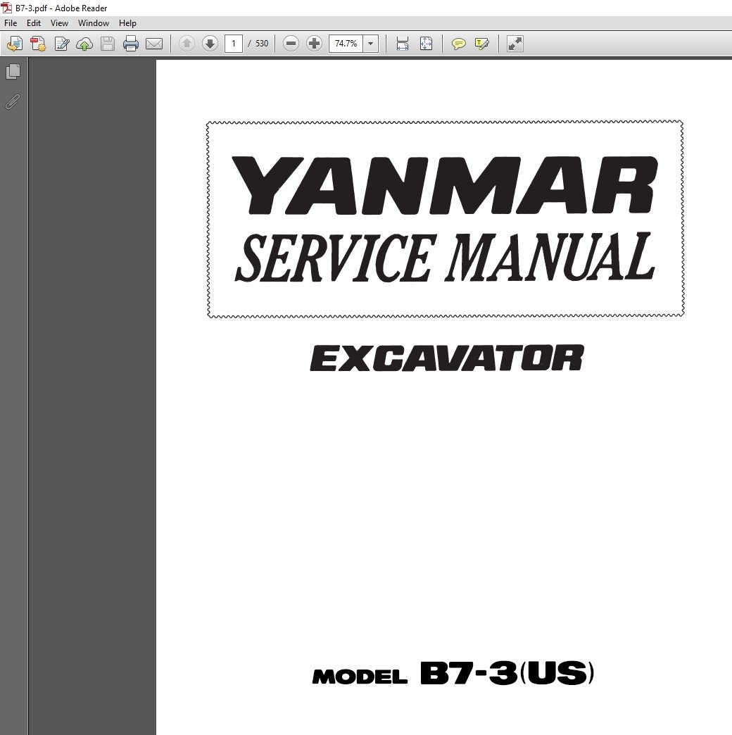 Yanmar B7-3 Excavator Service Repair Manual cover featuring the model and technical illustrations for maintenance guidance
