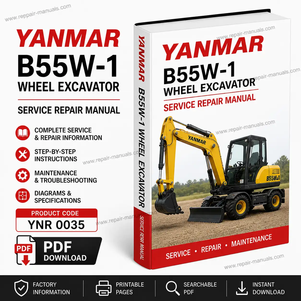Yanmar B55W-1 Wheel Excavator Service Repair Manual PDF Download