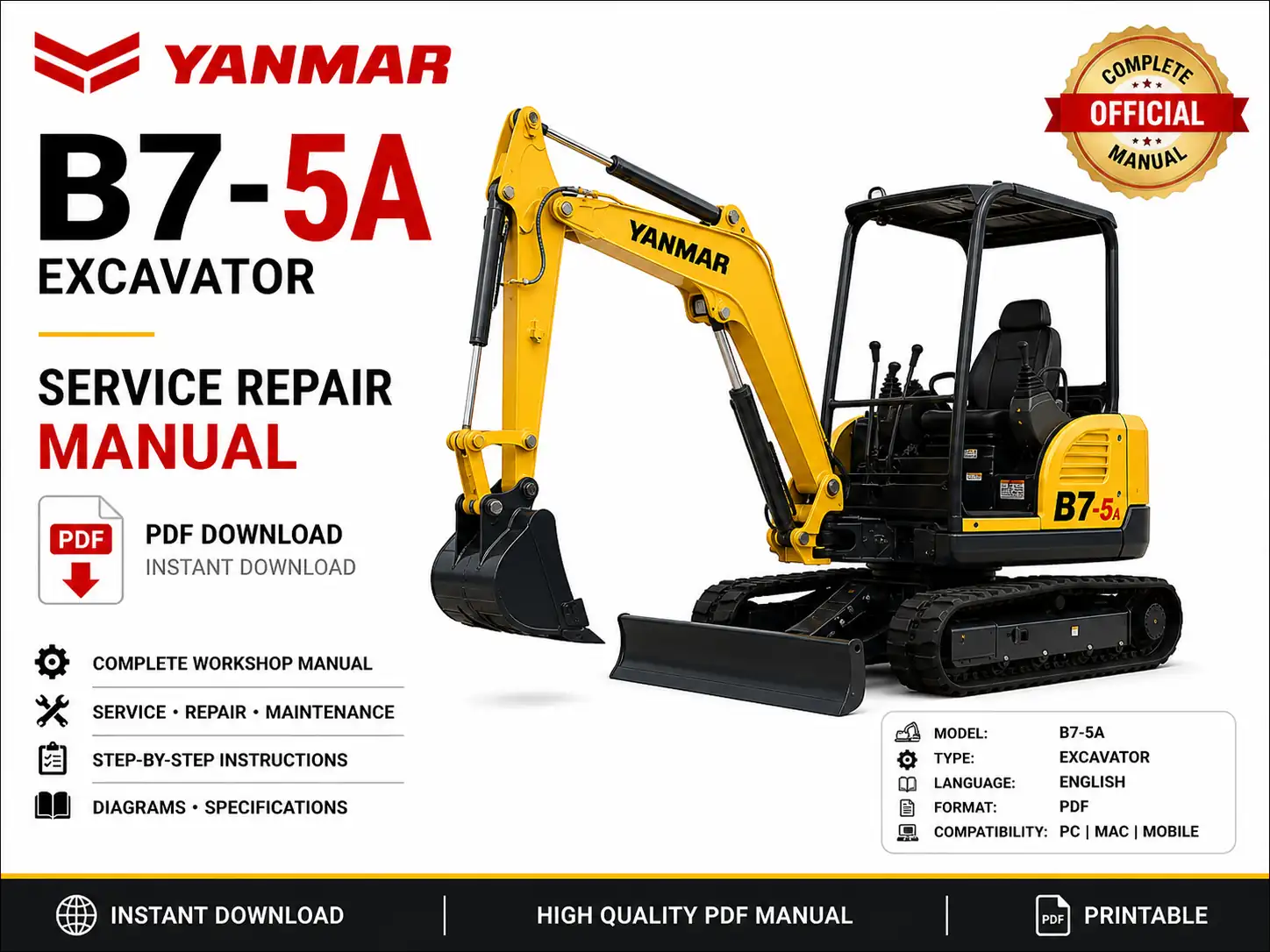Yanmar B7-5A Excavator Service Repair Manual