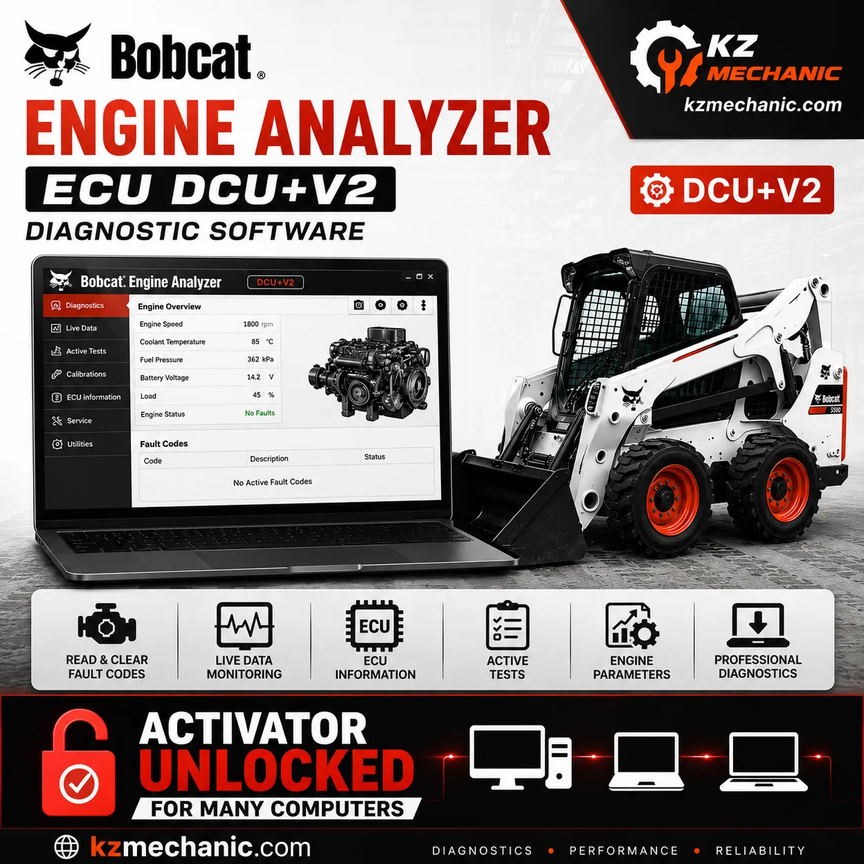 Bobcat Engine Analyzer ECU DCU+V2 Engine Analyzer + ACTIVATOR UNLOCKED 1 Bobcat Engine Analyzer ECU DCU+V2 Diagnostic Software Remote Installation and Activation