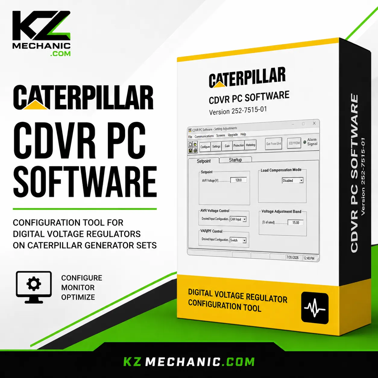Caterpillar CDVR PC Software | Generator Voltage Regulator Configuration Tool 1 Caterpillar CDVR PC Software v252-7515-01 Generator Configuration Tool