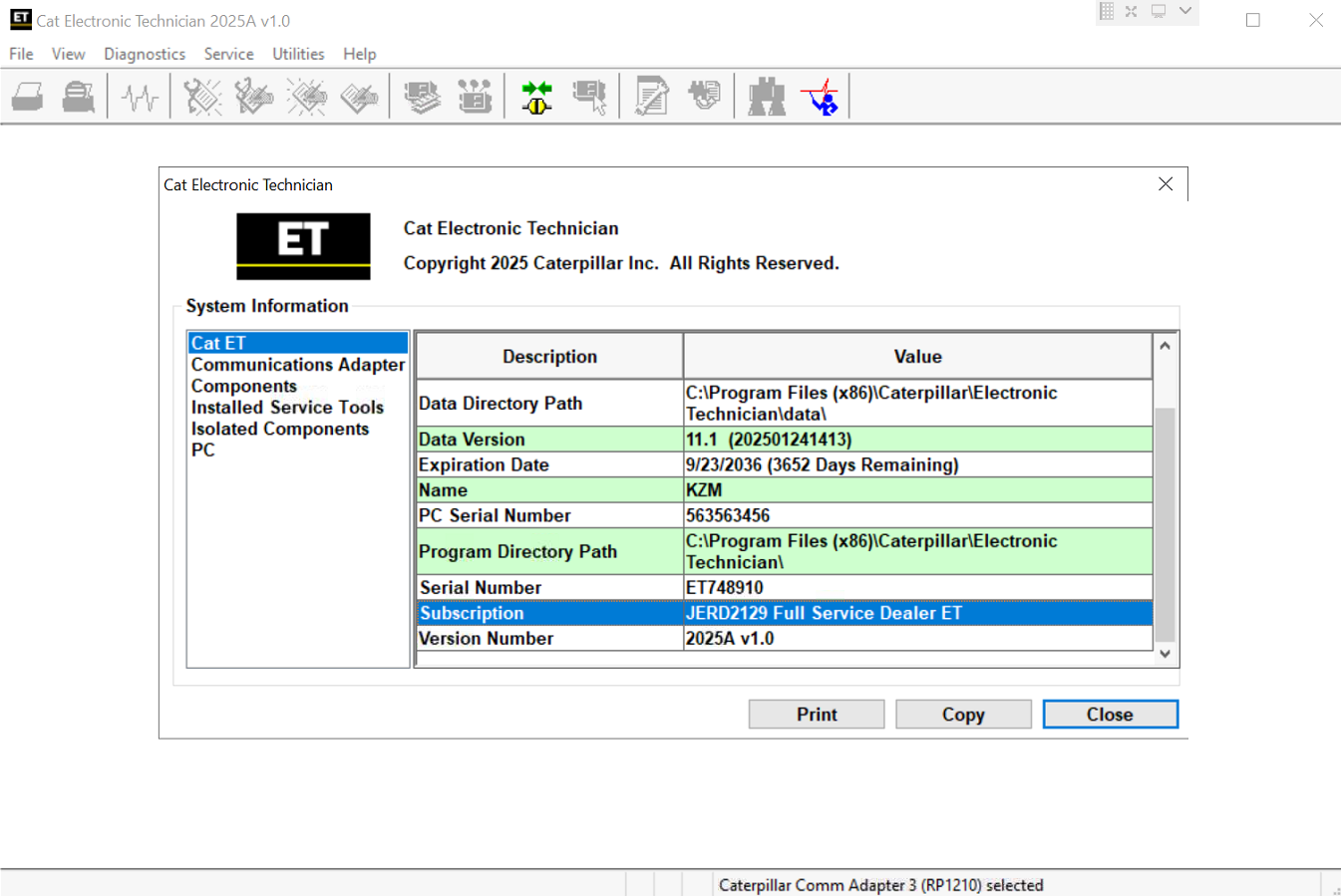 Caterpillar Electronic Technician CAT ET 2025A Diagnostic Software 5 CAT ET 2025A Caterpillar Electronic Technician diagnostic software