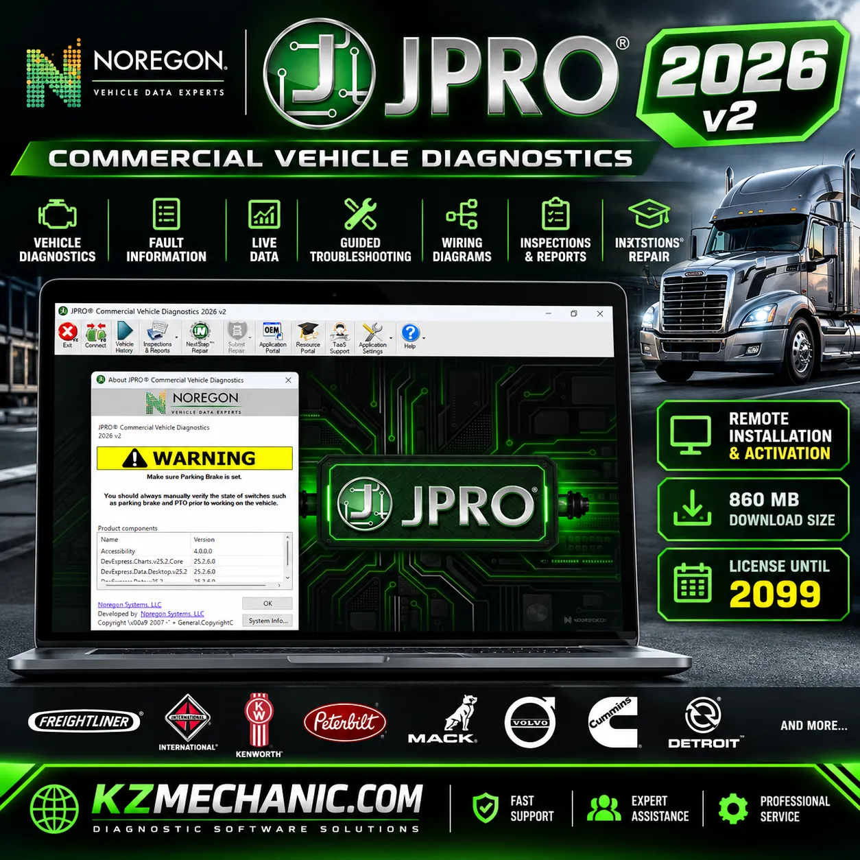 Noregon JPRO Commercial Vehicle Diagnostics 2026 v2 License Until 2099 1 Noregon JPRO Commercial Vehicle Diagnostics 2026 v2 software with remote installation and activation by KZMechanic.com